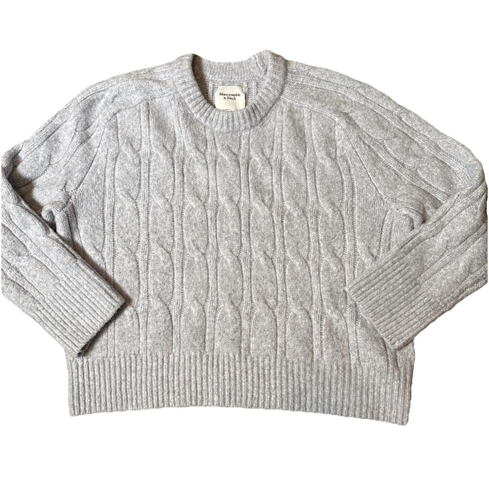 Abercrombie & Fitch Women's Cable Knit Boxy Sweater Gray Sz Medium Chunky Y2K
